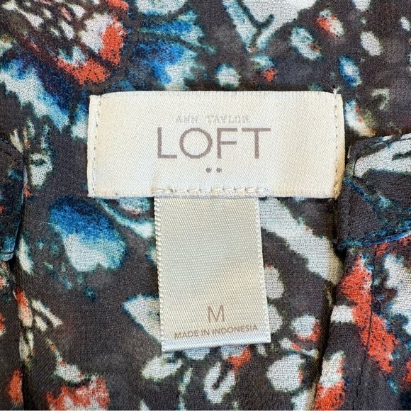 Ann Taylor LOFT Brown Rustic Floral Tunic Blouse Sz M - Picture 5 of 12